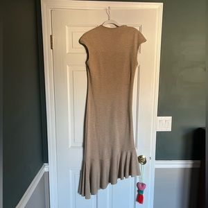 Net-a-Porter aaizel tan knit dress asymmetrical ruffle, size small